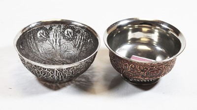 Lot 231 - An Eastern white metal filigree worked bowl,...