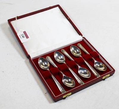 Lot 240 - A set of six mid-20th century silver teaspoons,...