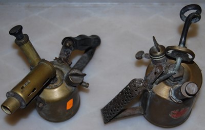 Lot 1219 - Two brass paraffin blow torches