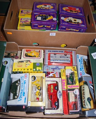 Lot 1239 - Two boxes of mixed modern diecast, to include...