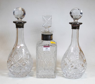 Lot 33 - A pair of modern cut glass decanters and...