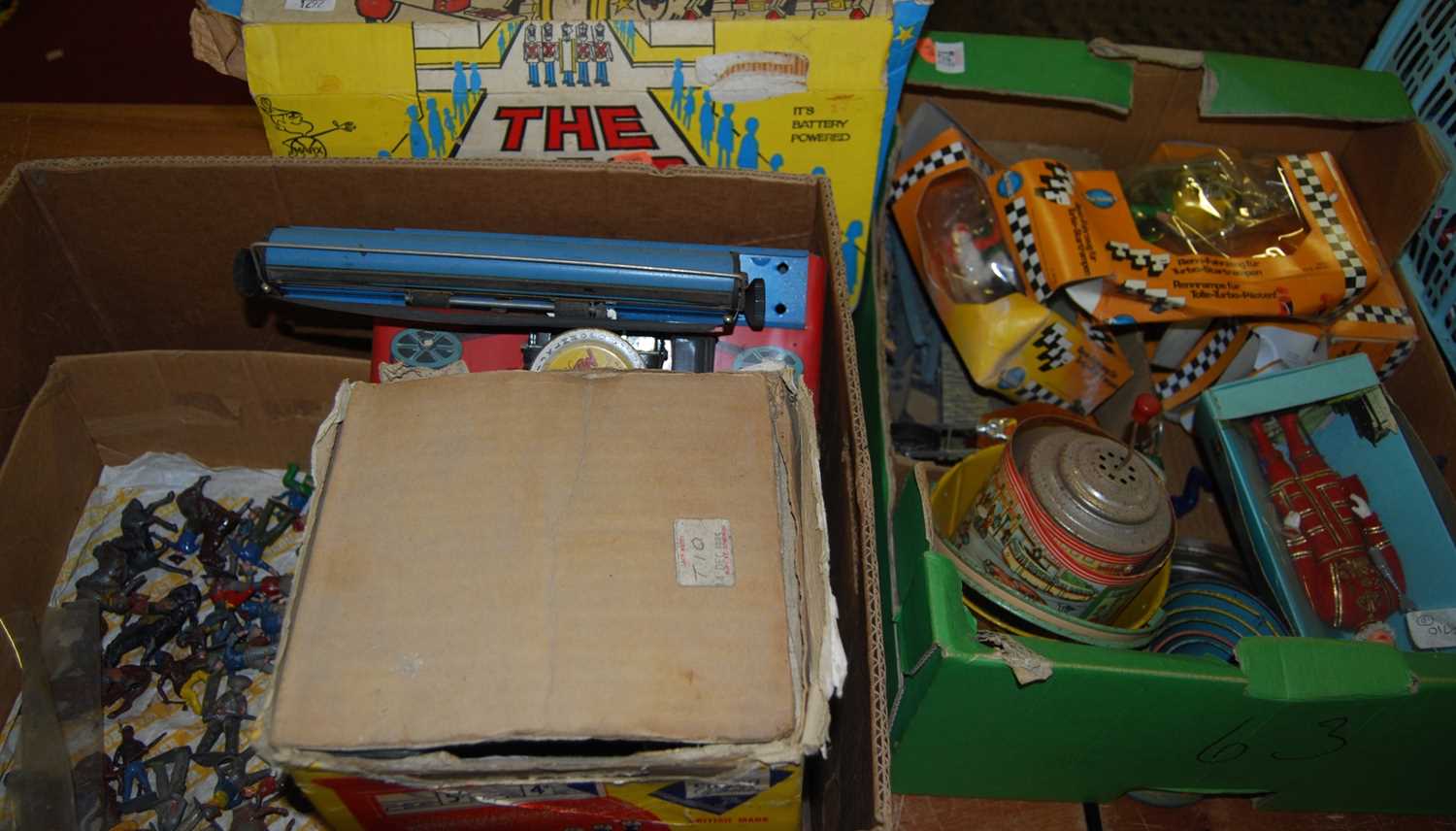 Lot 1292 - Two boxes of various toys including a Mettoy...