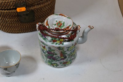 Lot 387 - A Chinese teapot, enamel decorated with birds...
