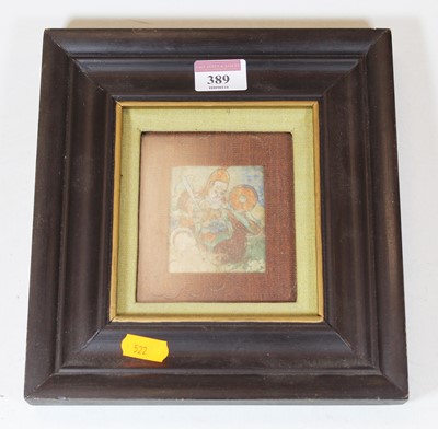 Lot 389 - An Eastern print of a warrior, on woven...