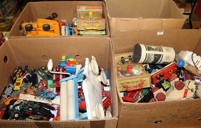 Lot 1322 - Four boxes of mixed diecast toys and various...