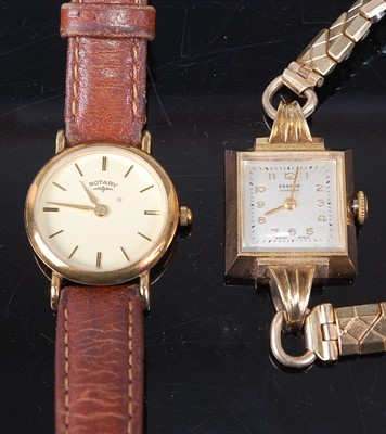 Lot 330 - A Bensons ladies 9ct gold cased tank watch...