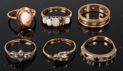 Lot 336 - Four various 9ct rings (all missing stones, or...