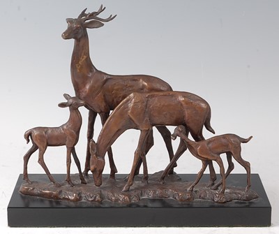 Lot 186 - An Art Deco bronze model of a herd of deer,...