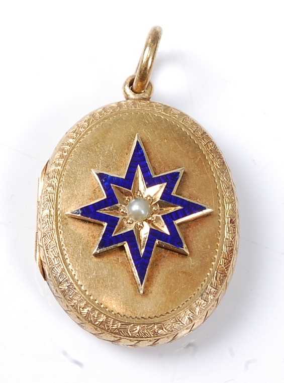 Lot 2527 - A late Victorian yellow metal oval locket, the...