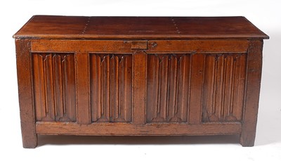 Lot 1403 - An antique joined oak coffer, 17th century and...