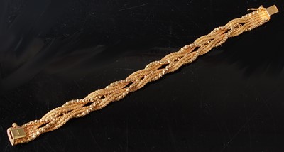 Lot 1222 - A yellow metal four-strand alternate mesh and...