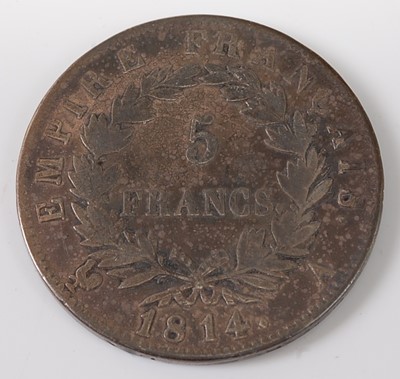 Lot 2088 - France, 1814 5 francs, Napoleon I laureate...