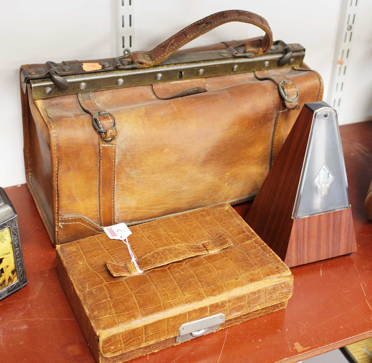 Sold at Auction: Large vintage leather Gladstone bag
