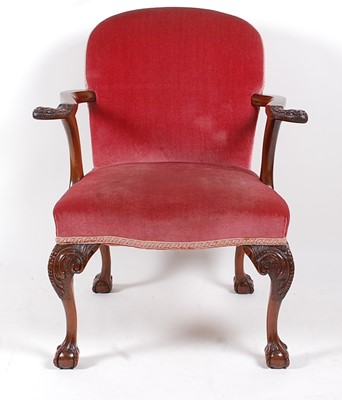 Lot 1451 - A walnut framed and upholstered elbow chair,...