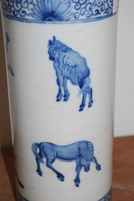 Lot 75 - A Chinese export blue & white cylinder vase...