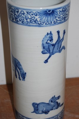 Lot 75 - A Chinese export blue & white cylinder vase...