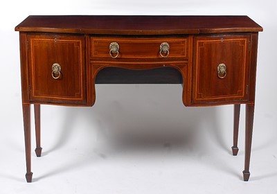 Lot 1448 - An Edwardian mahogany and inlaid shaped front...