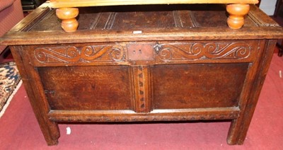 Lot 1471 - A circa 1700 joined oak coffer, the...