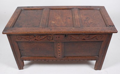 Lot 1456 - A circa 1700 joined oak coffer, the...