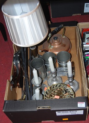 Lot 144 - A box of miscellaneous metalware, to include...