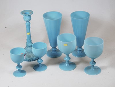 Lot 179 - A small collection of pale blue milk glass, to...