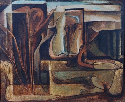 Lot 328 - Stark - Abstract composition, oil on canvas,...