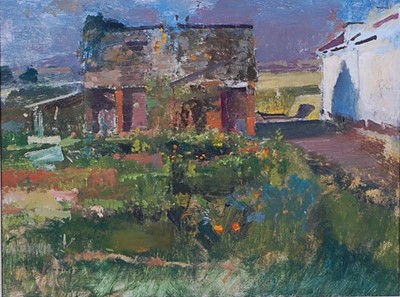 Lot 276 - Fred Cuming RA (b.1930) - Devon garden, oil on...