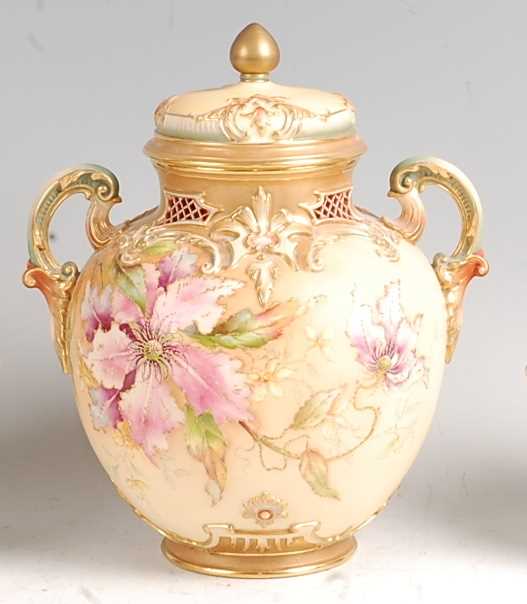 Lot 1018 - A Royal Worcester porcelain pot pourri vase...