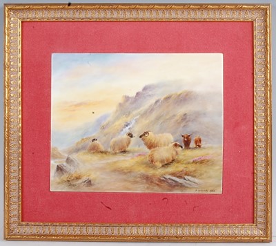 Lot 1052 - Milwyn Holloway - Highland cattle and sheep in...
