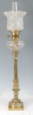 Lot 1285 - A Victorian brass pedestal oil lamp, having an...