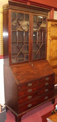 Lot 1395 - A George III mahogany bureau bookcase, the...