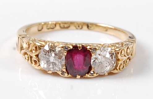 Lot 2567 - A late Victorian 18ct yellow gold, ruby and...