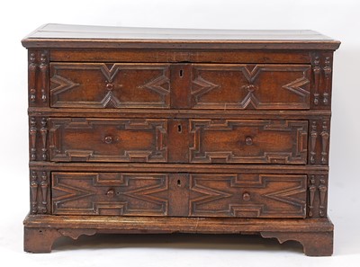 Lot 1431 - A Jacobean period oak chest, of three long...