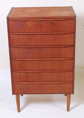 Lot 396 - A 1960s Danish teak chest, of six long drawers,...