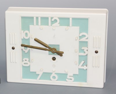 Lot 166 - An Art Deco bakelite square wall clock by Jaz,...