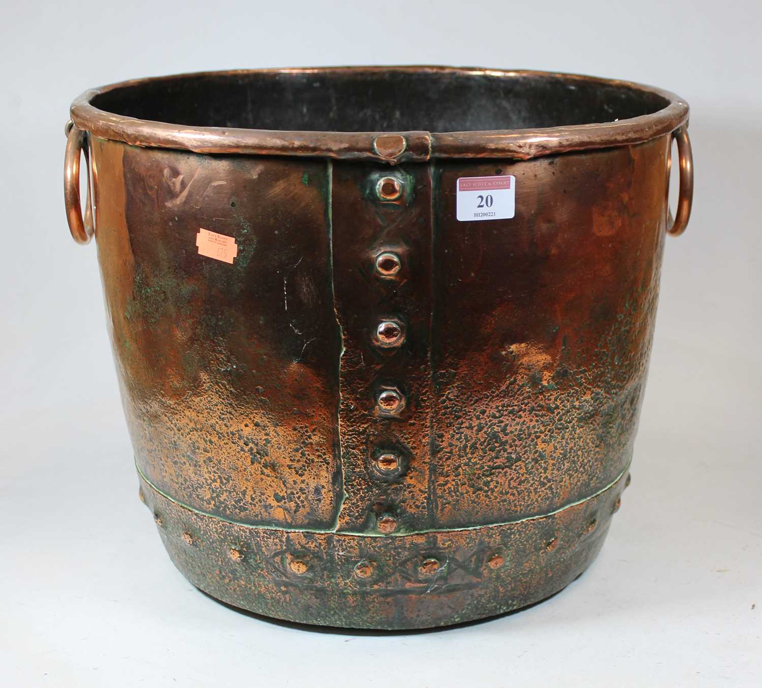 Lot 20 - A 19th century copper log bin, of riveted...