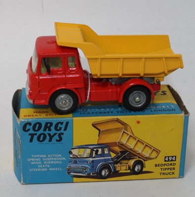 Lot 1219 - Corgi Toys 494 Bedford tipper truck, red cab...