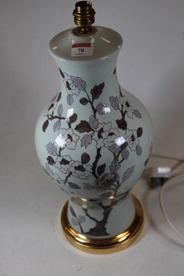 Lot 78 - A French porcelain table lamp of baluster form...