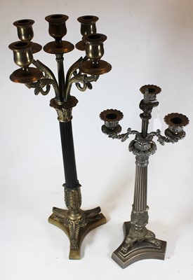 Lot 80 - A reproduction brass 5-sconce table candelabra...