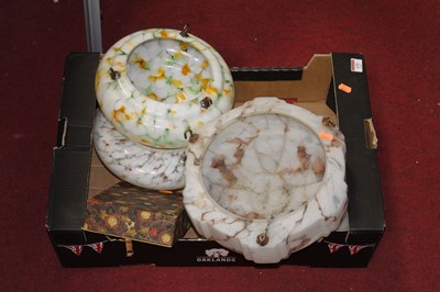 Lot 131 - A box containing four 1930's ceiling light shades