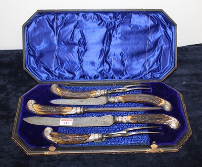 Lot 217 - A Victorian five-piece carving set, to include...
