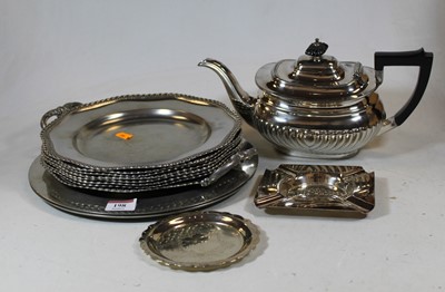 Lot 198 - A George V silver plated teapot of squat oval...