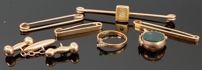 Lot 280 - A 9ct gold and diamond set safety pin bar...