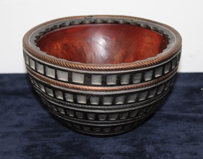 Lot 365 - A turned thuya wood bowl, with banded...