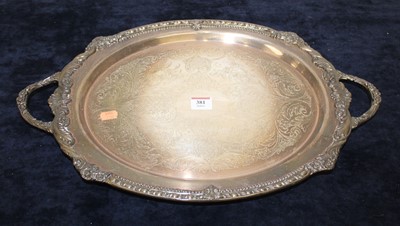Lot 381 - A silver plated oval meat plate, with etched...