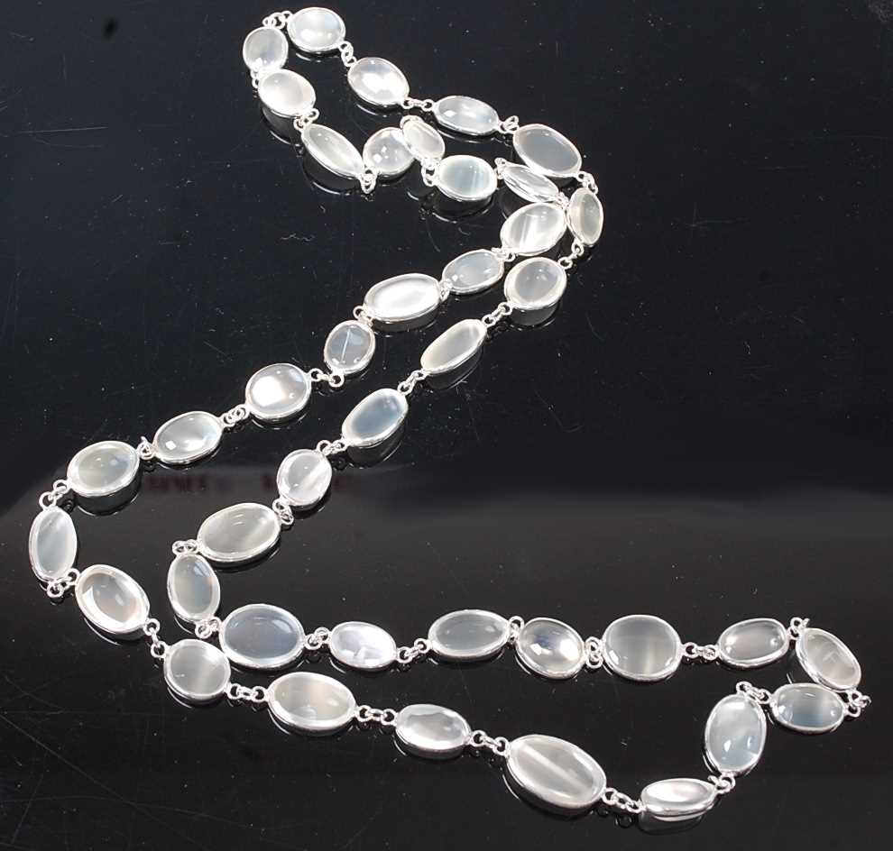 Lot 2614 - A white metal moonstone multi-stone necklace,...