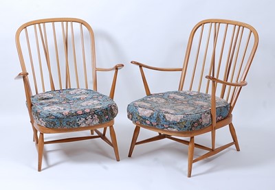 Lot 402 - A pair of 1960s Ercol light elm stickback open...