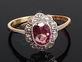Lot 1212 - A yellow and white metal, spinel and diamond...