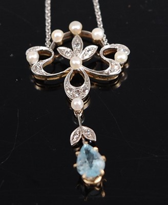 Lot 1190 - An Edwardian white metal, aquamarine, pearl...