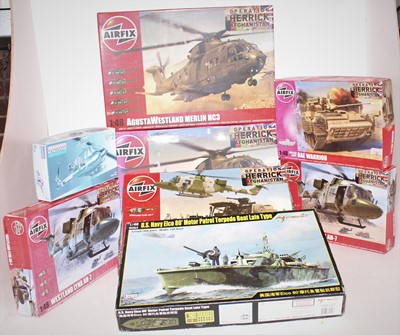 Lot 1056 - Eight various boxed as issued Airfix, Monogram...